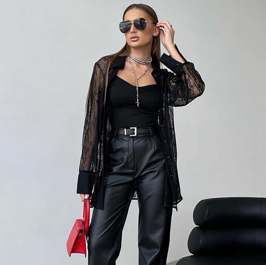 Dame Gennemsigtig Spidsbluse i afslappet Oversized-snit Stilla