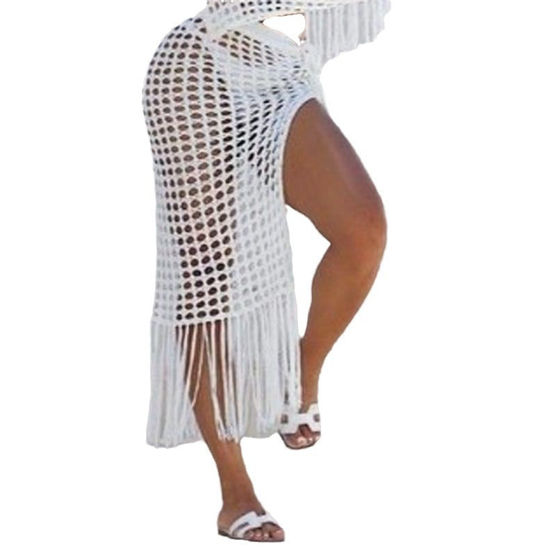 Dame elegant hæklede strandsarong med frynset afslutning Skovae