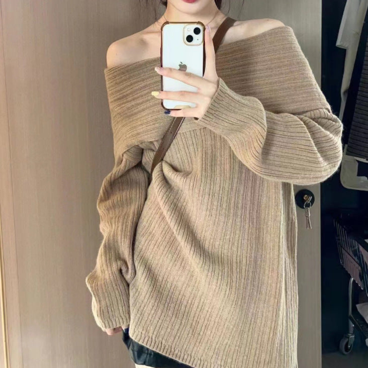 Femme Off-Shoulder Struktur Strikpullover Stilla