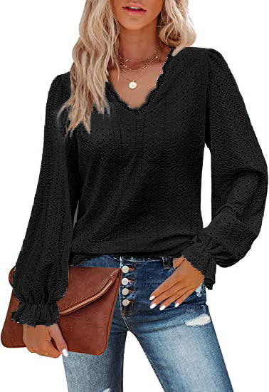 Dame elegant bluse med flæse detaljer og V-udskæring Stilla