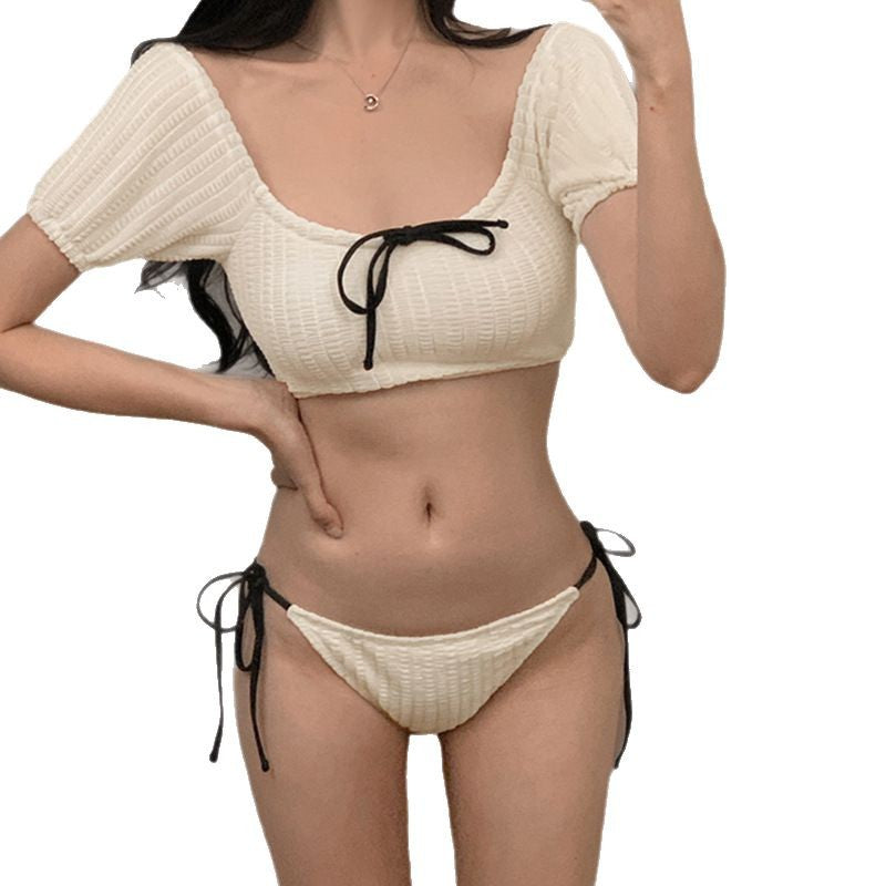 Kvinder Puffermede Croppet Bikini Sæt Stilla