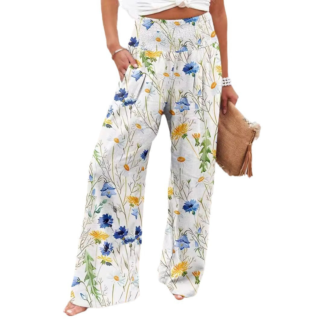 Dame Løs fit Strandbukser med blomsterprints og elastisk talje Stilla