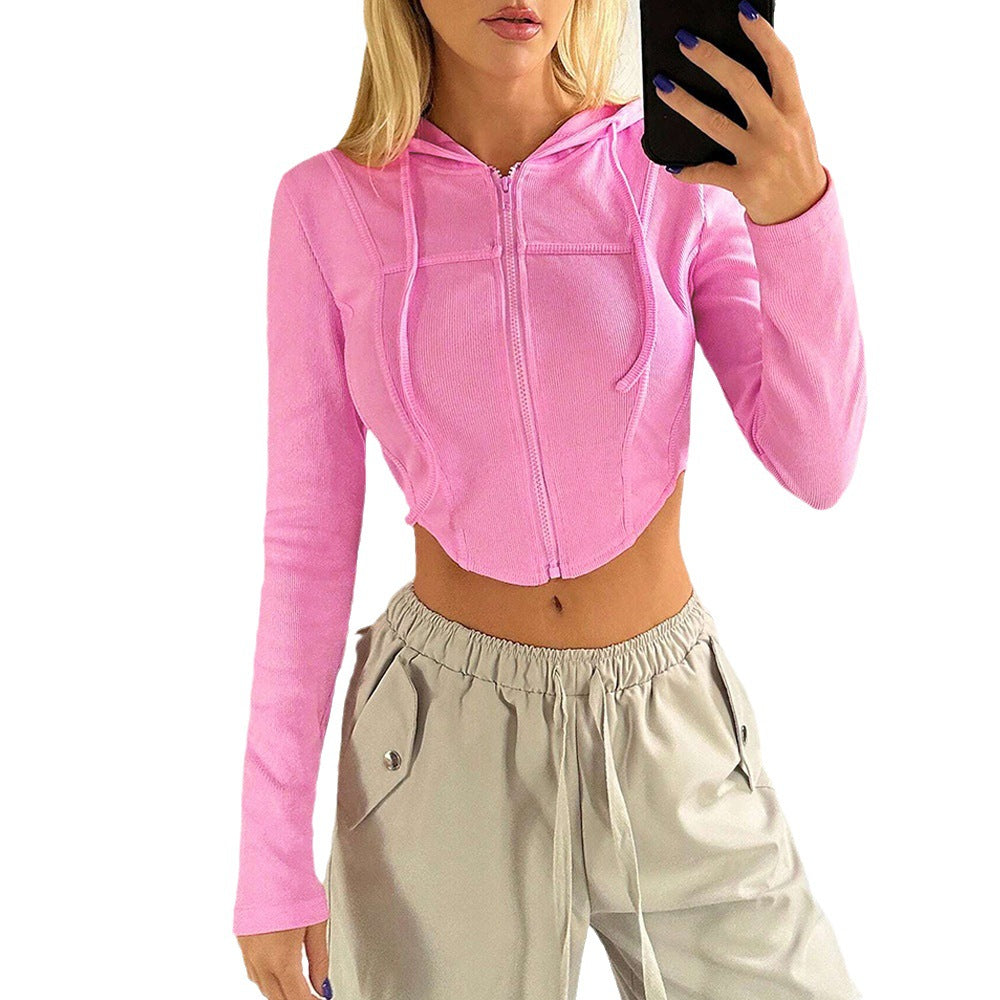 Kvindernes cropped zip hoodie med lange ærmer og en figursyet pasform Stilla