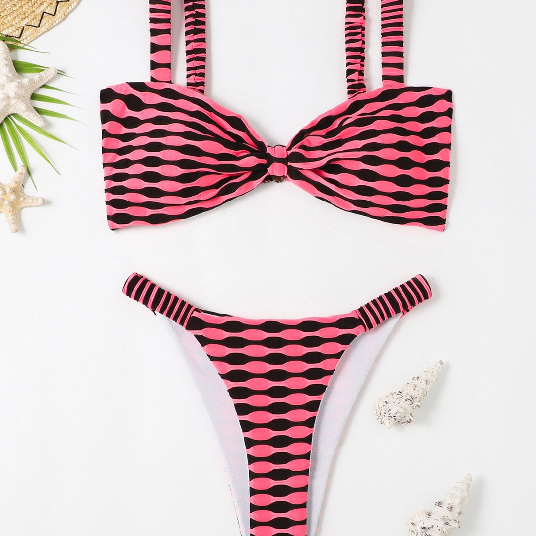 Damer Halterneck stribet Bikini-sæt med knude-detalje Stilla