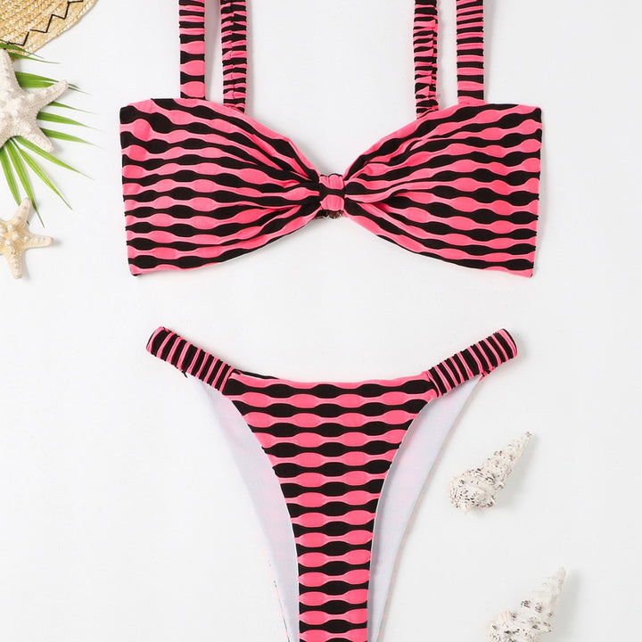 Damer Halterneck stribet Bikini-sæt med knude-detalje Stilla
