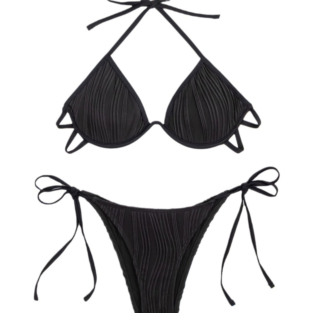 Dame triangel-bikini med elegant ribstruktur og justerbare bånd Stilla