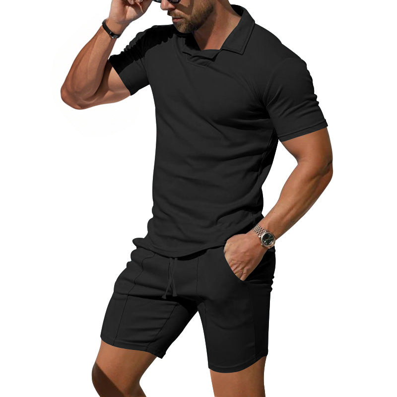 Herrer poloshirt og shorts-sæt i hudvenligt, elastisk materiale med moderigtigt krave Stilla