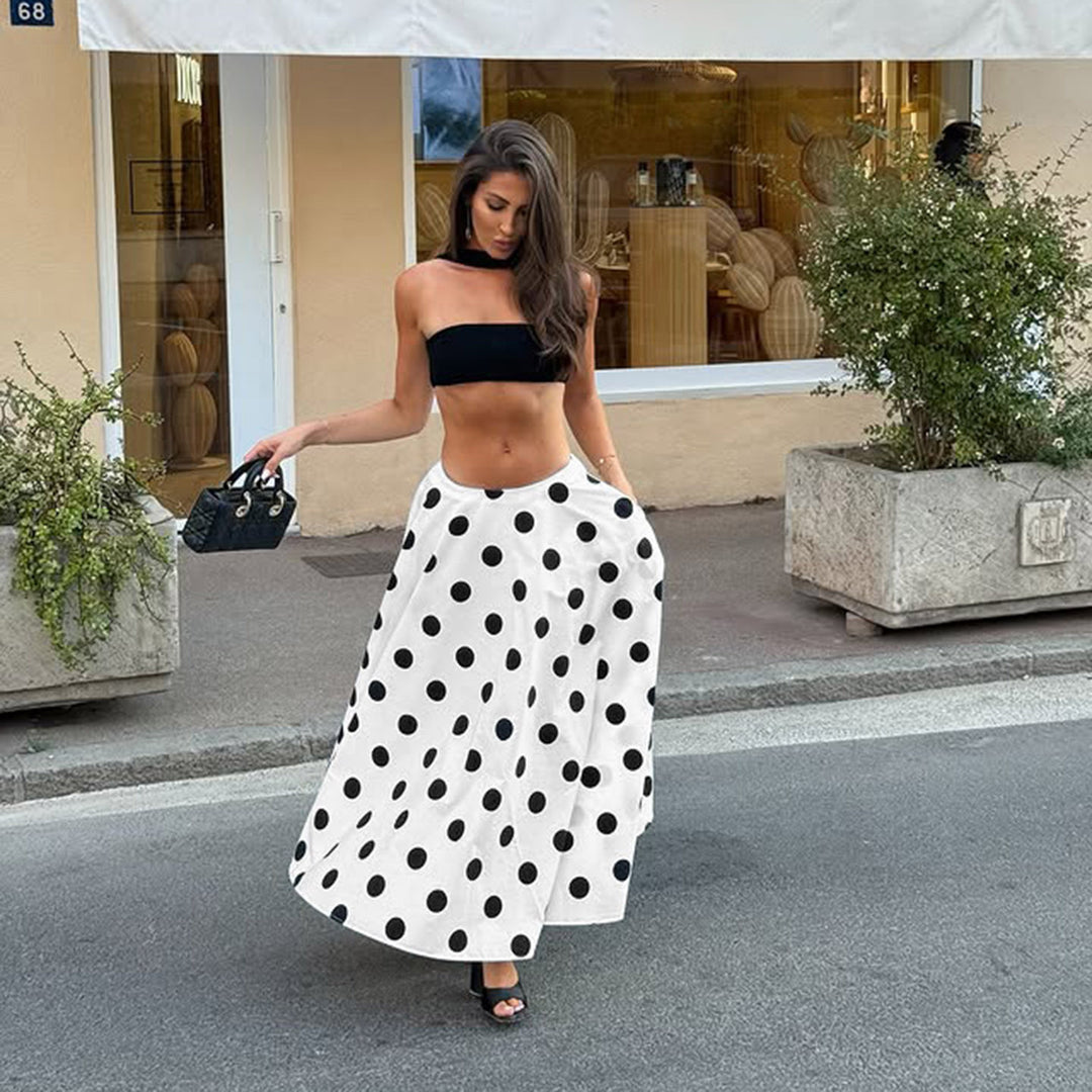 Dame maxiskørt i legende polka-dots-design Skovae