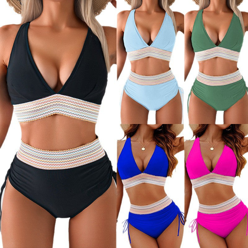 Dame bikini sæt med dobbelt top og justerbare ruffy-bindinger skovae