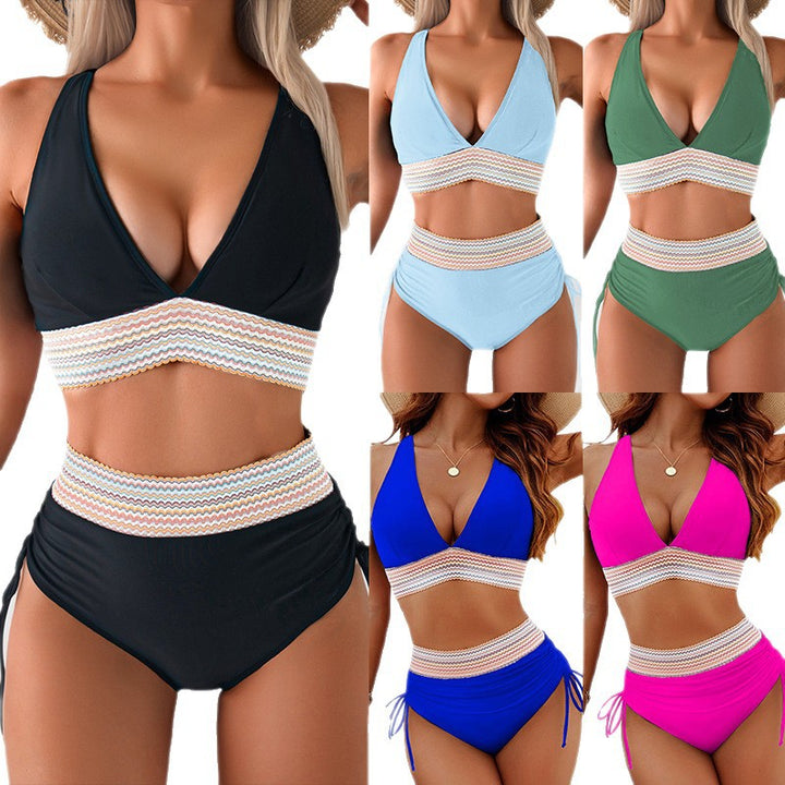 Dame bikini sæt med dobbelt top og justerbare ruffy-bindinger skovae