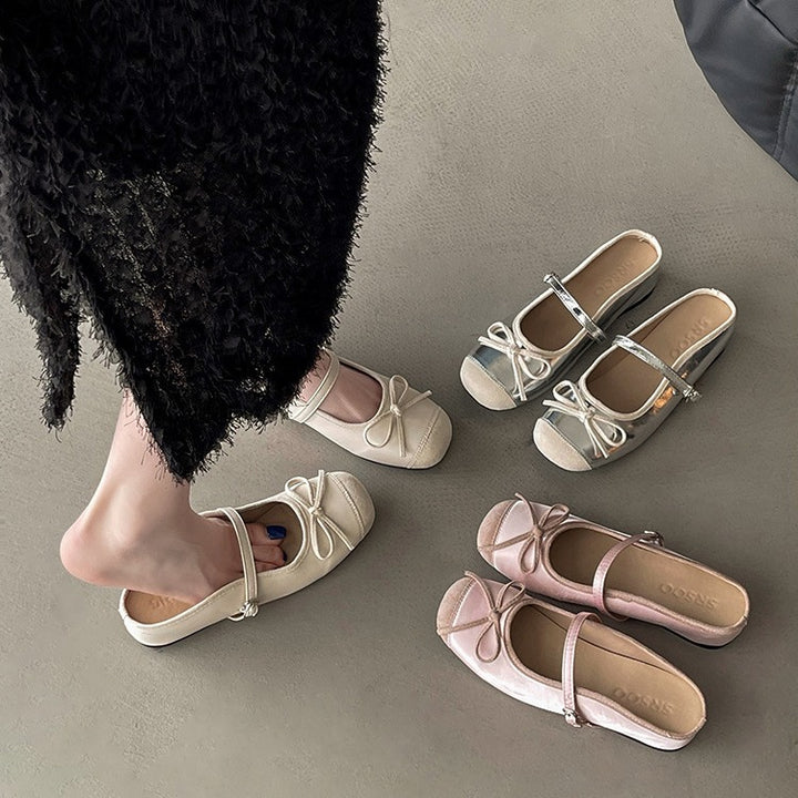 Dame Mary Jane Ballerinas med sløjfedetalje og justerbar rem Stilla