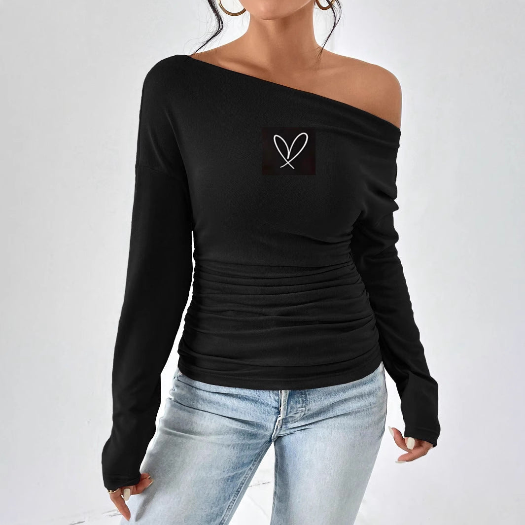 Dame Off-Shoulder Langærmet Skjorte med Rynkning Stilla
