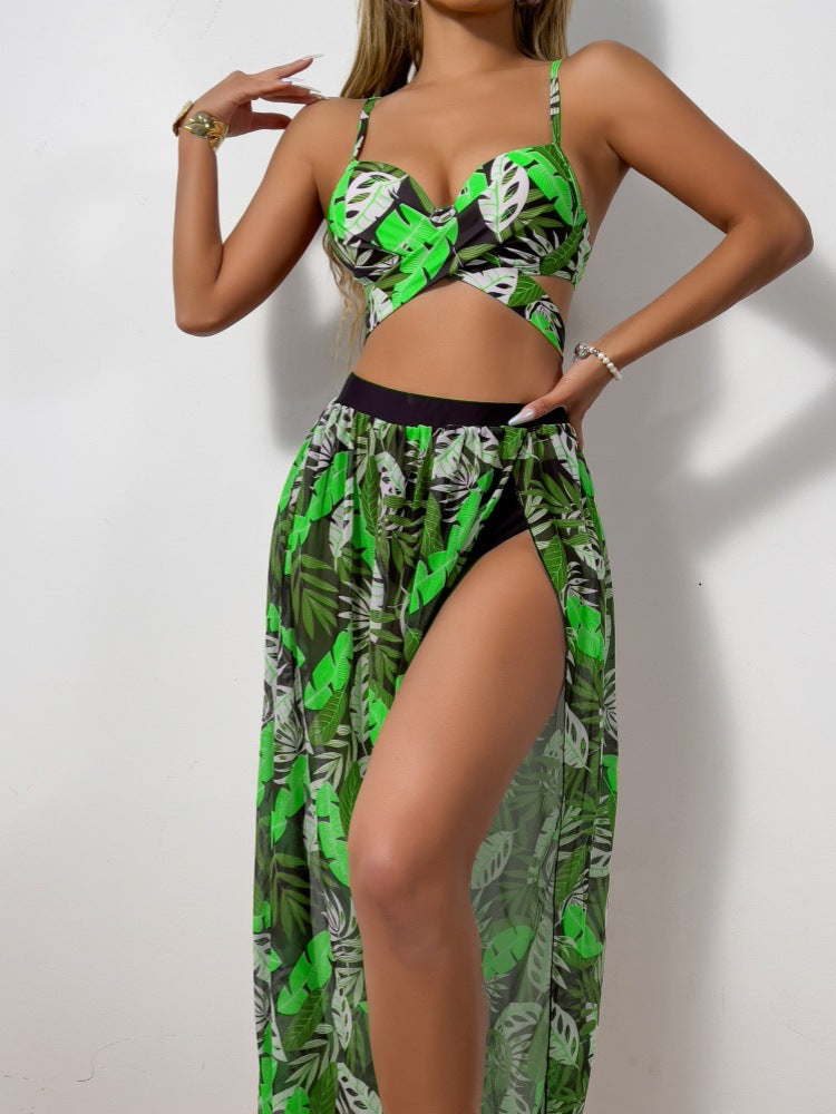 Dame Bikinisæt med forførende cut-out-design og gennemsigtig maxiskørt Stilla