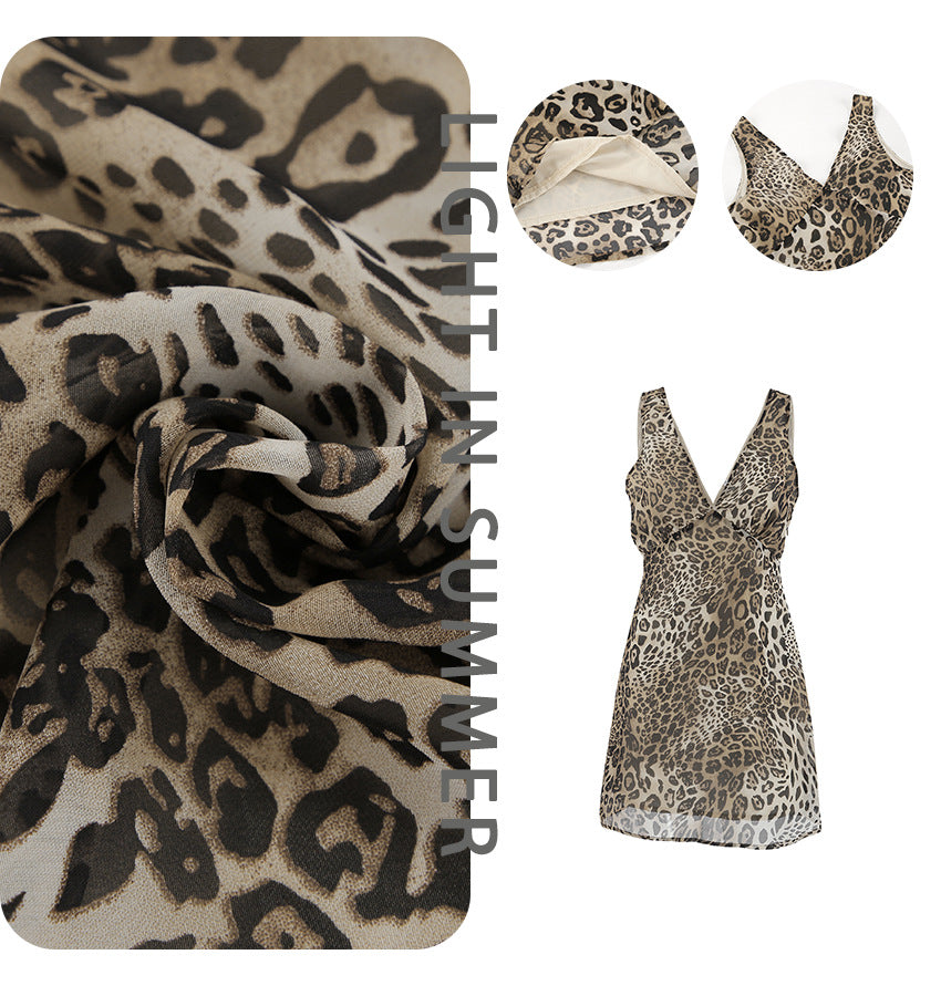 Dame Minikjole med dyre leoparddesign og elegante flæsedetaljer Stilla