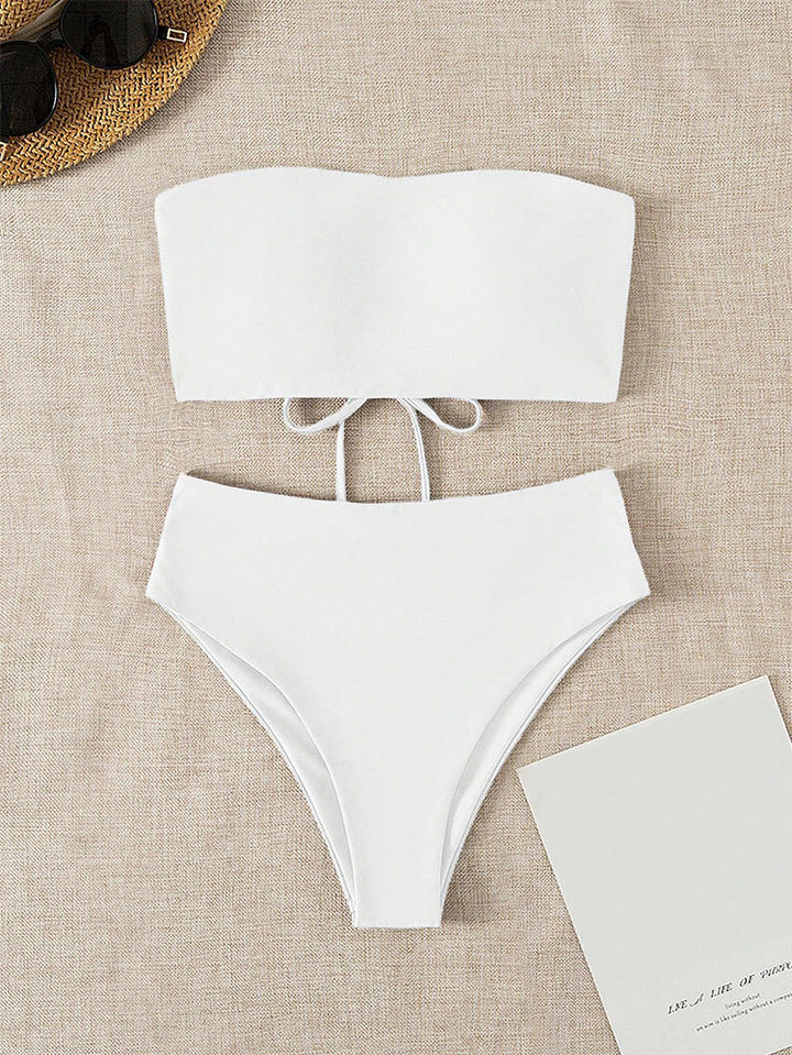 Dame bikini-sæt med bandeau-top og højtaljede bukser Stilla
