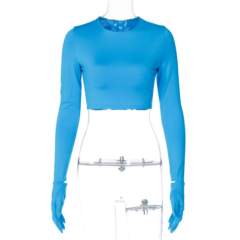 Dame Crop-Top med lange ærmer og elastisk materiale Stilla