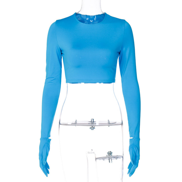 Dame Crop-Top med lange ærmer og elastisk materiale Stilla