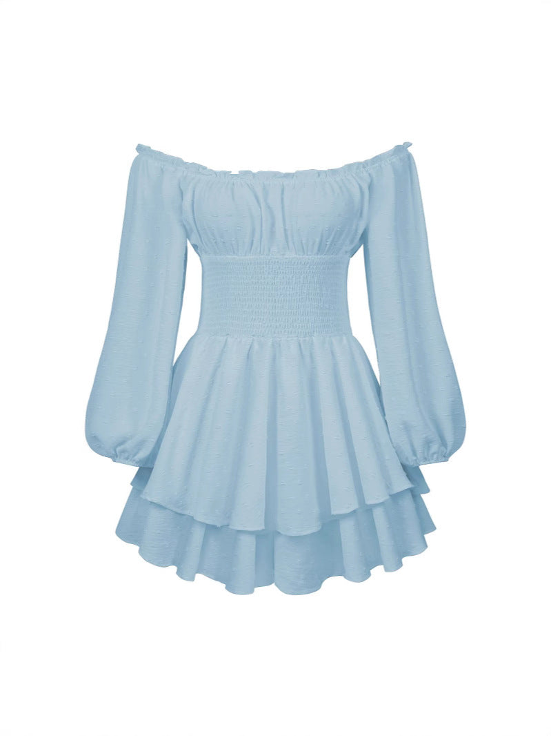 Dame Off-Shoulder Minikjole med Rynker og ballonformede ærmer Stilla