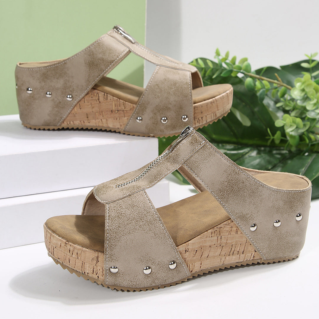 Dame wedge-sandaler med åndbart overmateriale og moderigtigt lynlås Stilla