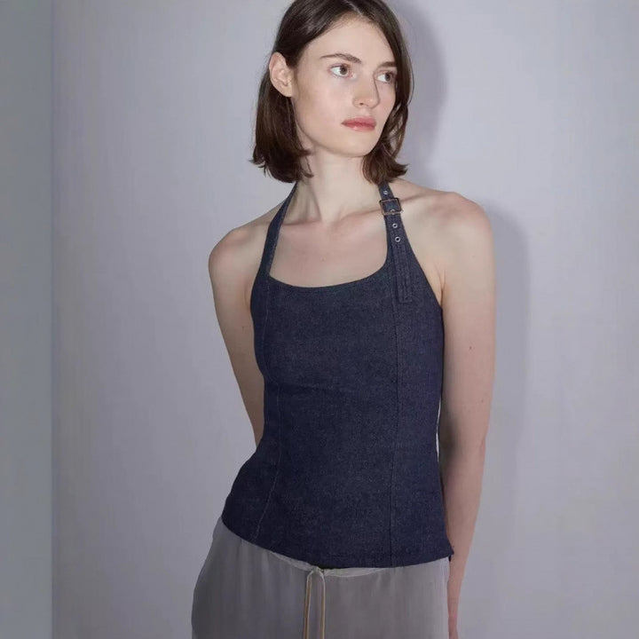 Dame Halterneck Denim Top Stilla