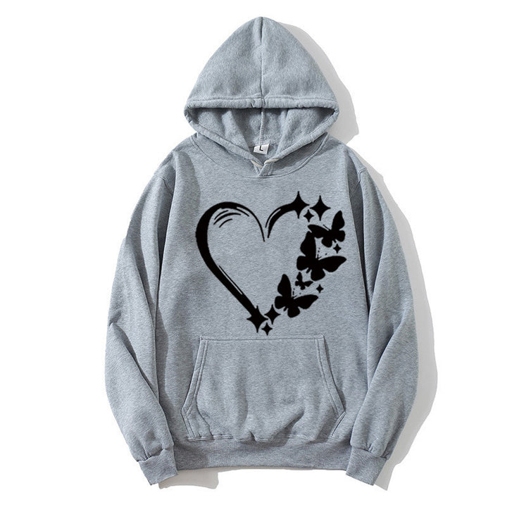 Kvindernes hoodie med kreativ hjerte- og sommerfugledesign Skovae