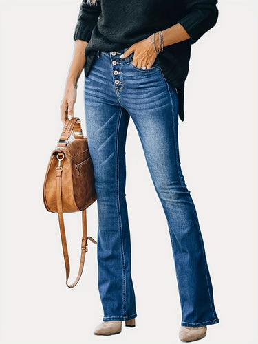 Dame Bootcut Jeans med høje knapdetaljer og komfortabel stræk Stilla