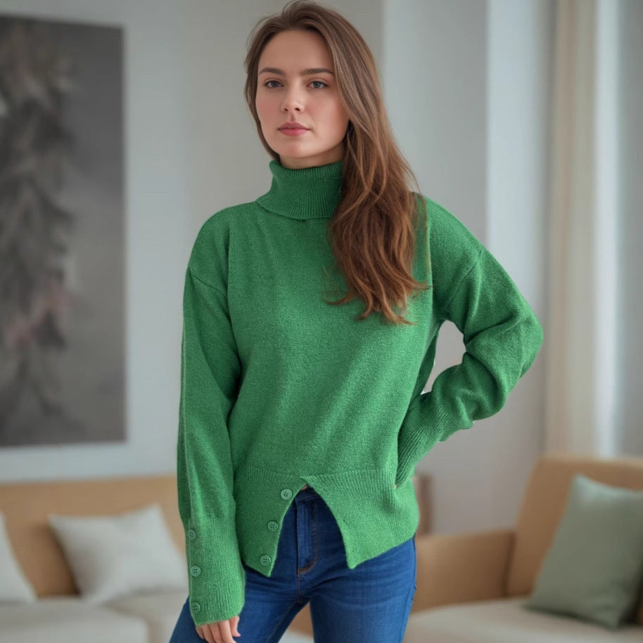 Kvinders hyggelige turtleneck sweater med knapdetaljer Stilla