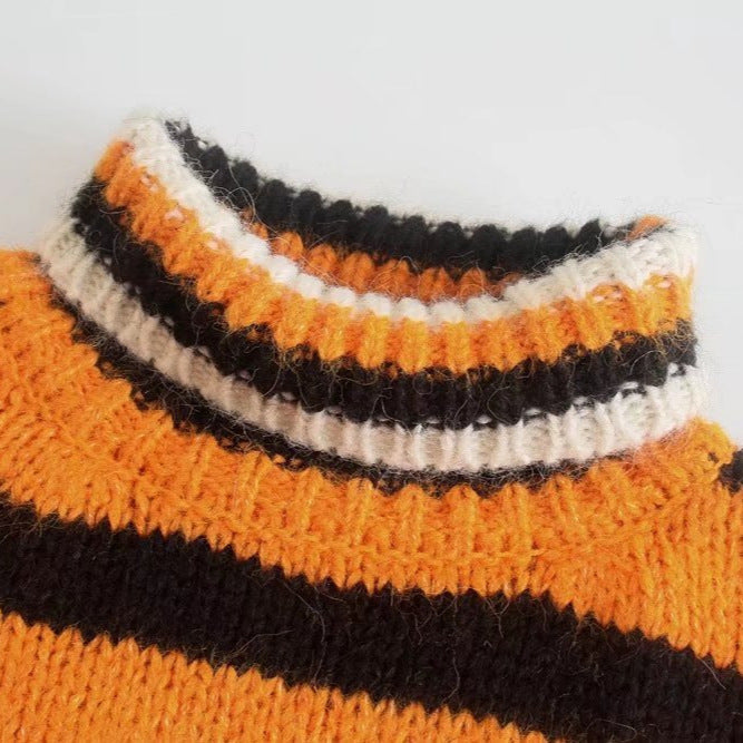 Femme Chunky Strikrullekravepullover med markante striber Stilla