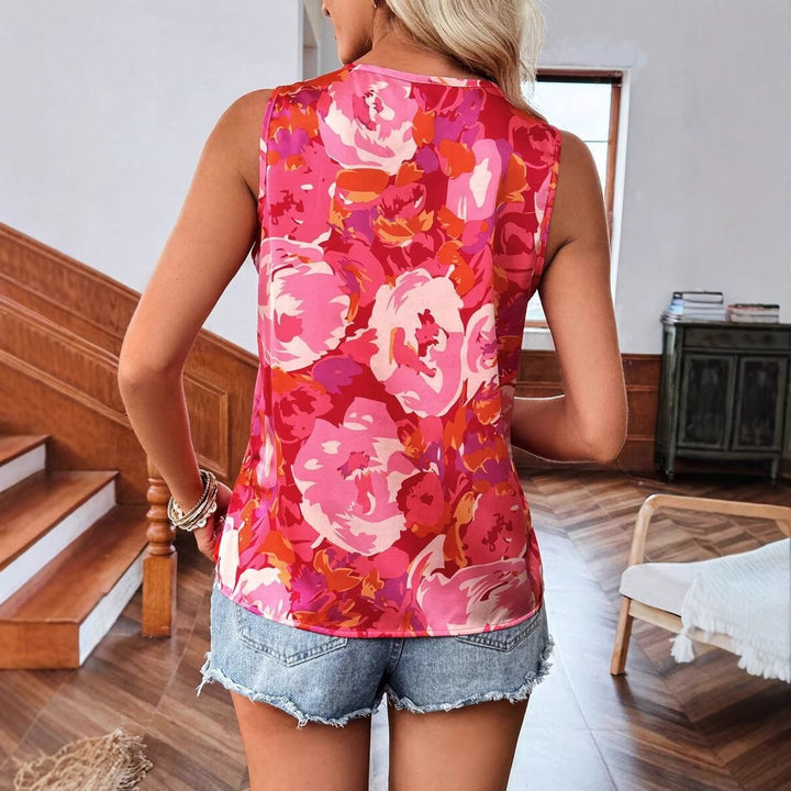 Dame ærmeløs bluseshirt med feminin blomstertryk Stilla