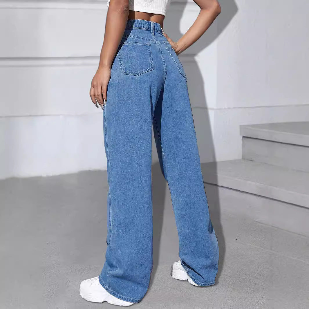 Dame løstsiddende jeans med farverigt sommerfugledesign Stilla