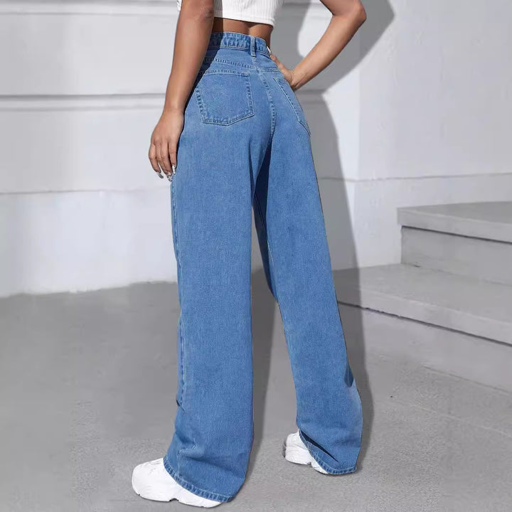 Dame løstsiddende jeans med farverigt sommerfugledesign Stilla