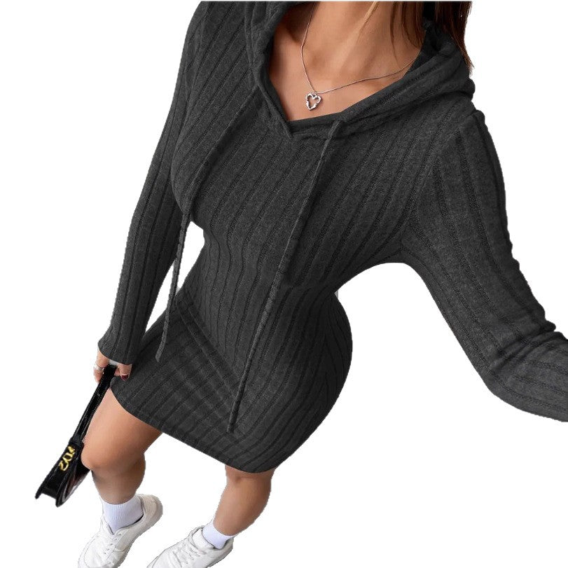 Dame hætte sweatshirt kjole med stribet design Stilla