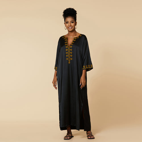 Dame Kaftan med udsøgt håndbroderet kant og elegante sidesplitter Stilla