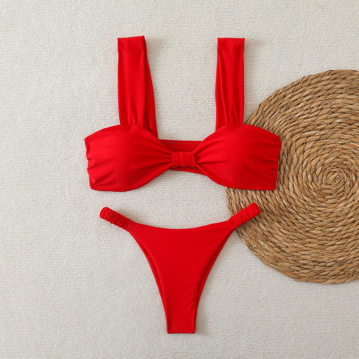 Dame Bandeau-bikini med brede stropper og elegant sløjfedekoration Skovae