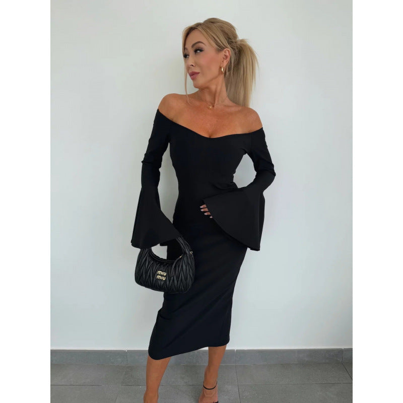 Damer Off-Shoulder Flare Ærmer Midi Kjole Stilla
