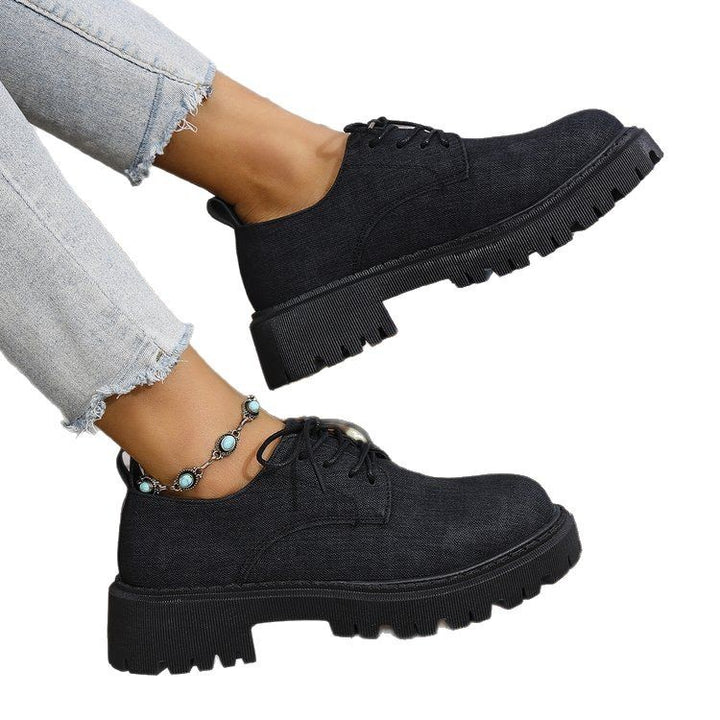 Dame snørrestøvler med skridsikkert gummisål og moderigtigt denim-overmateriale Stilla