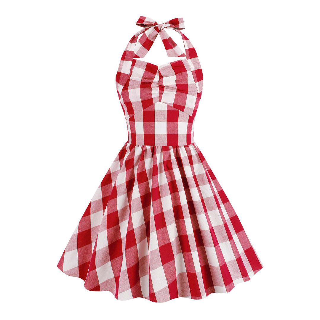 Dame Ternet Sommerkjole i Retro-Stil med Bindebånd Stilla