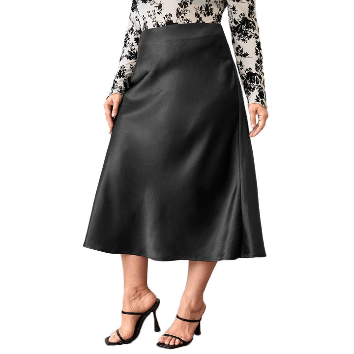 Dame elegant Midikjole i svævende satin med svingende kant og høj talje Stilla