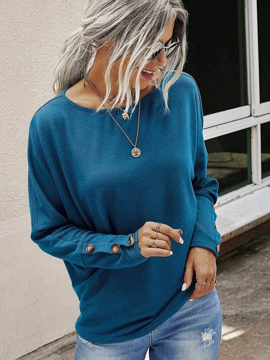 Stilla | Afslappet Langærmet Rund Hals Top Bluse