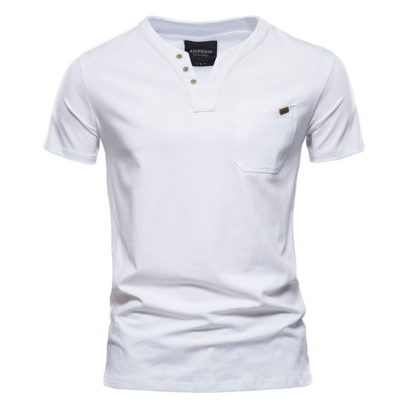 Herrer V-hals T-shirt med trykknapper og brystlomme Stilla