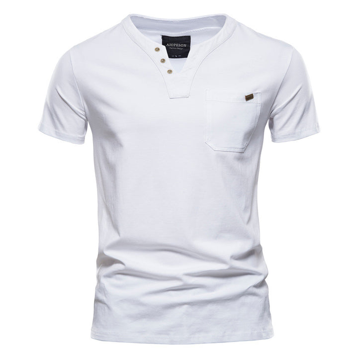 Herrer V-hals T-shirt med trykknapper og brystlomme Stilla