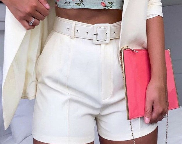 Dame afslappet blazer-shorts-sæt med taljebælte Stilla