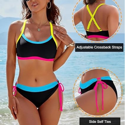Dame Bikini-sæt med farverige accenter og justerbare snore Skovae