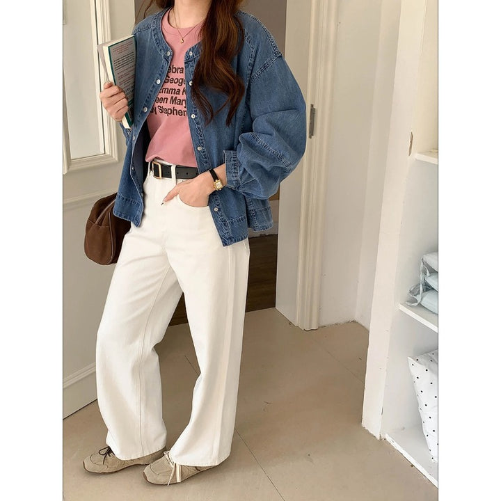 Kvinders fashionable denim bluse med puffærmer Stilla