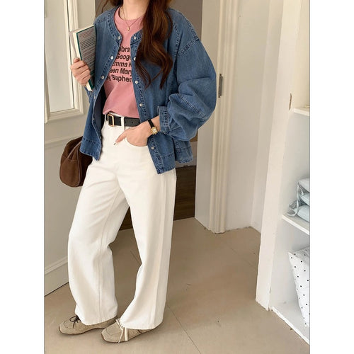 Kvinders fashionable denim bluse med puffærmer Stilla
