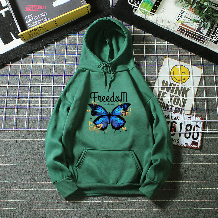 Dame hætte sweatshirt med kunstnerisk sommerfugl design Skovae