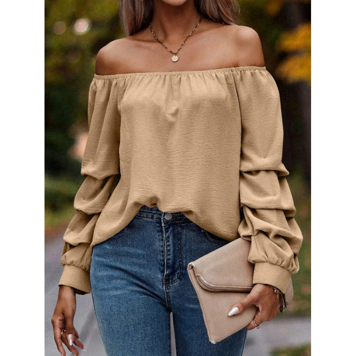 Dame Off-Shoulder Bluse med volumenærmer og elastisk kant Stilla