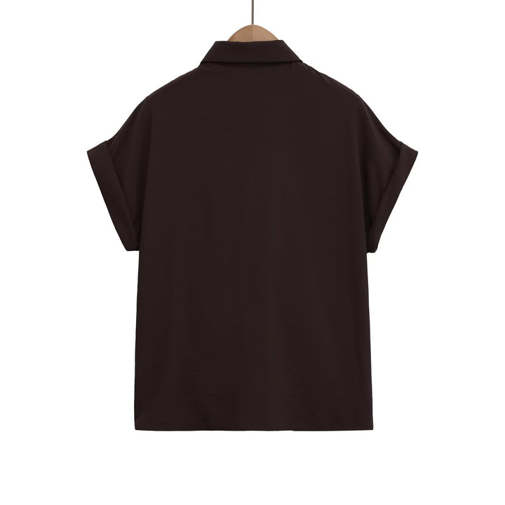 Dame kortærmet bluse med knudedetalje og elegant snit Skovae