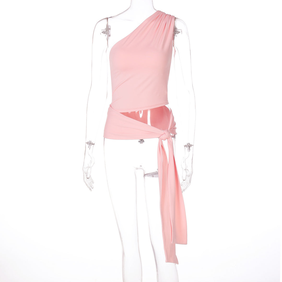 Dame asymmetrisk top med elegant drapering Stilla