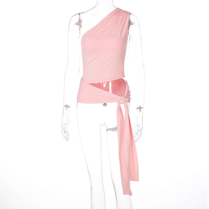 Dame asymmetrisk top med elegant drapering Stilla